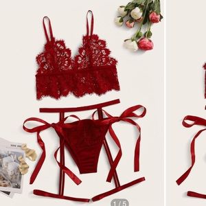 Red Lace Garter Lingerie Set